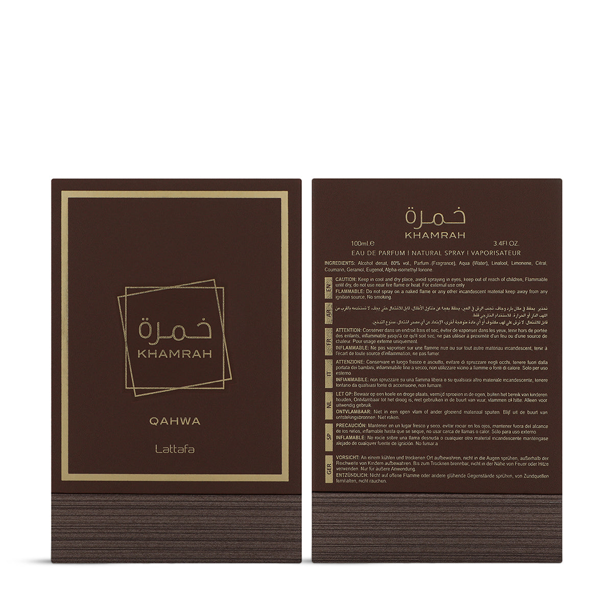 Khamrah Qahwa EDP 100ml - Box Front and Back