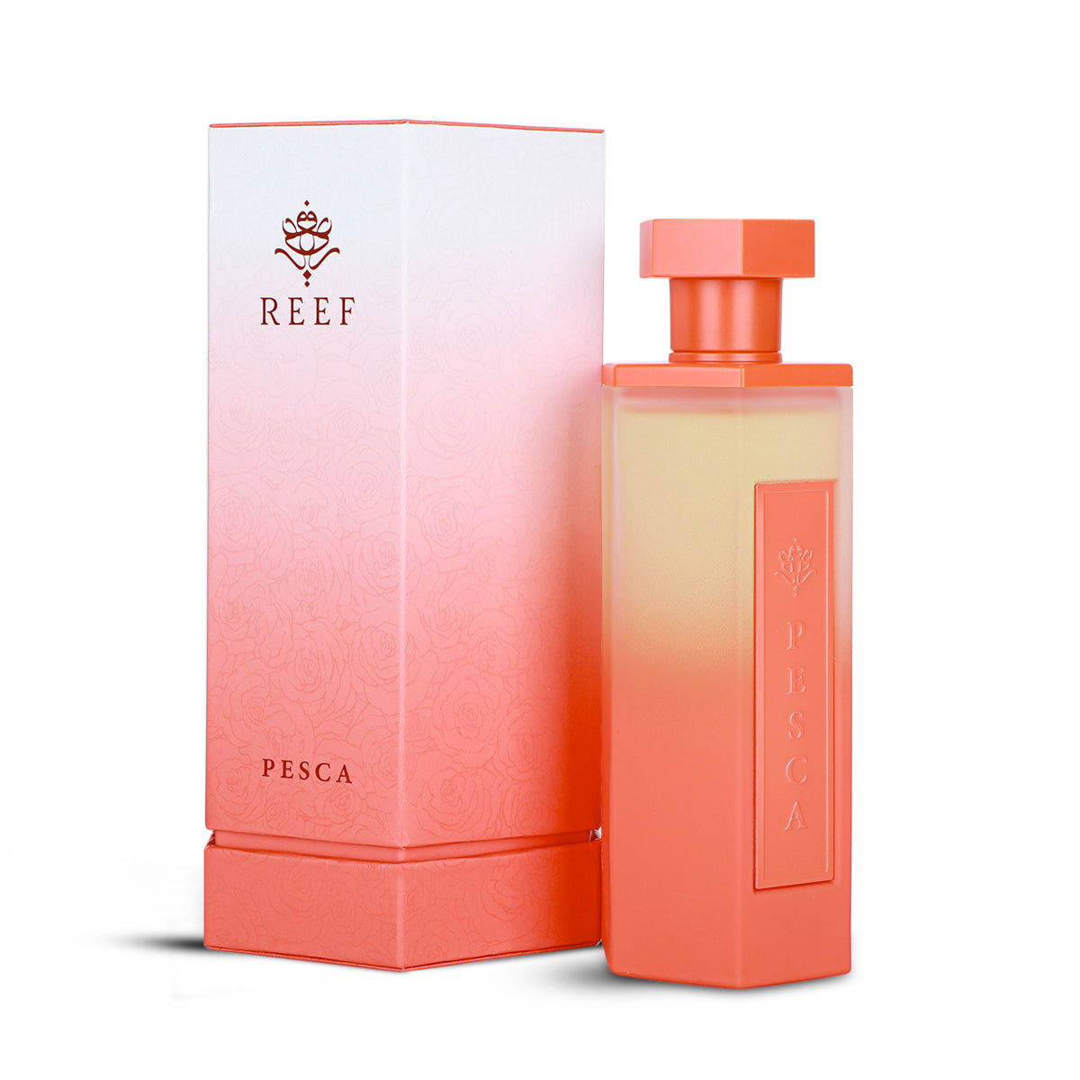 Reef Pesca Eau de Parfum 200ml coral frosted bottle close-up