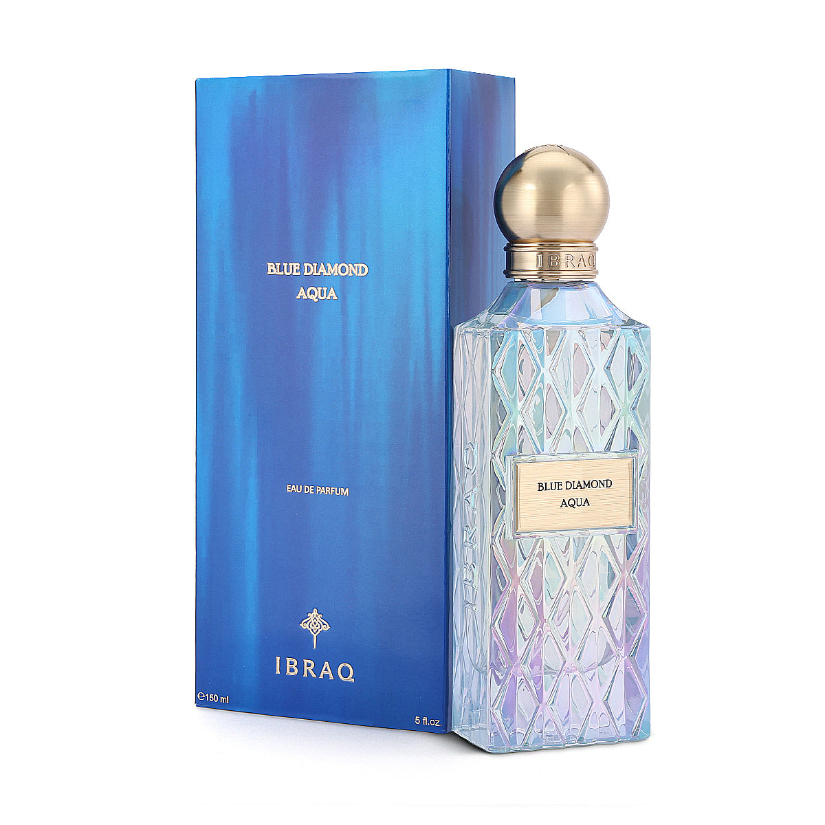 IBRAQ Blue Diamond Aqua Eau de Parfum 150ml iridescent crystal bottle with blue box