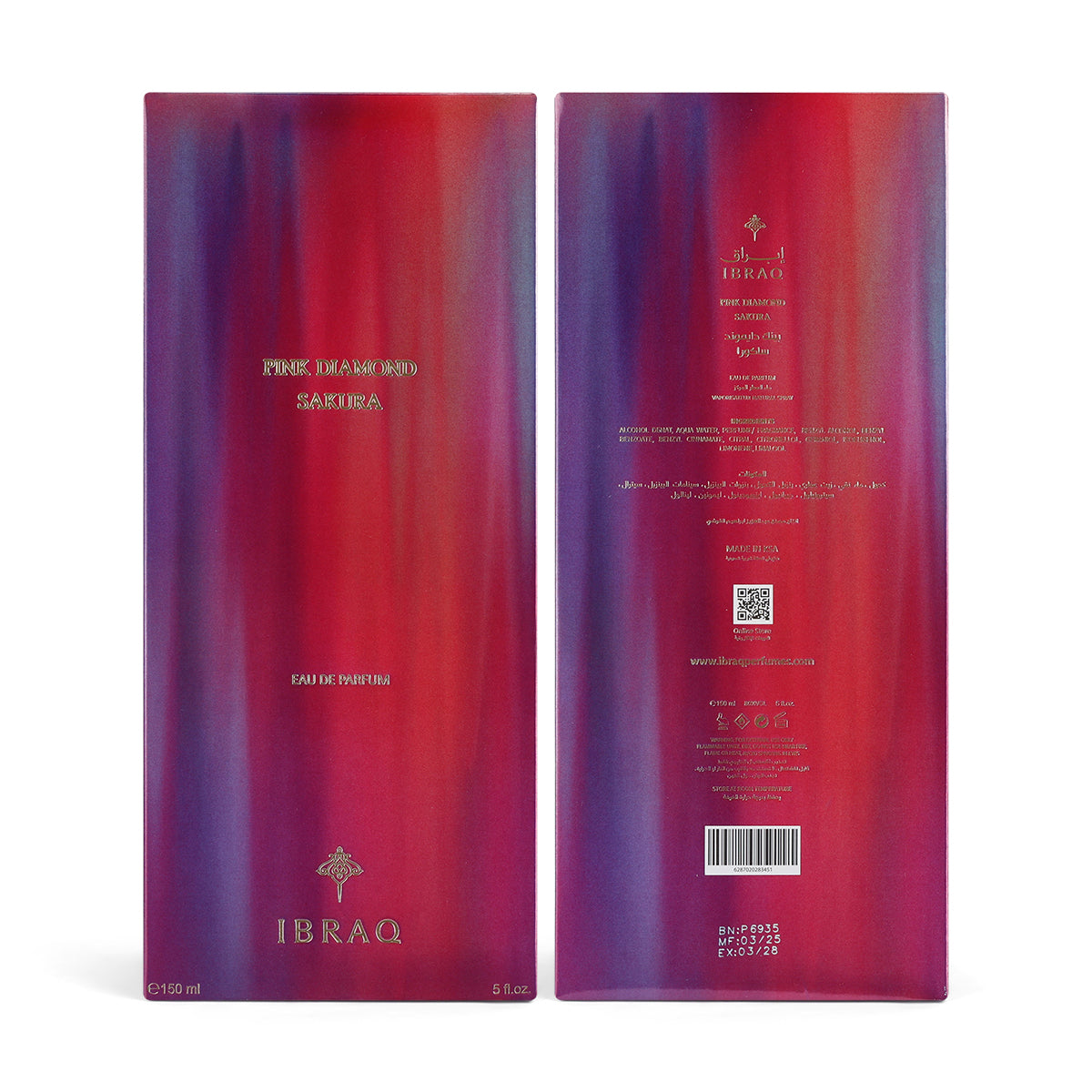 IBRAQ Pink Diamond Sakura Eau de Parfum 150ml box ingredients and details