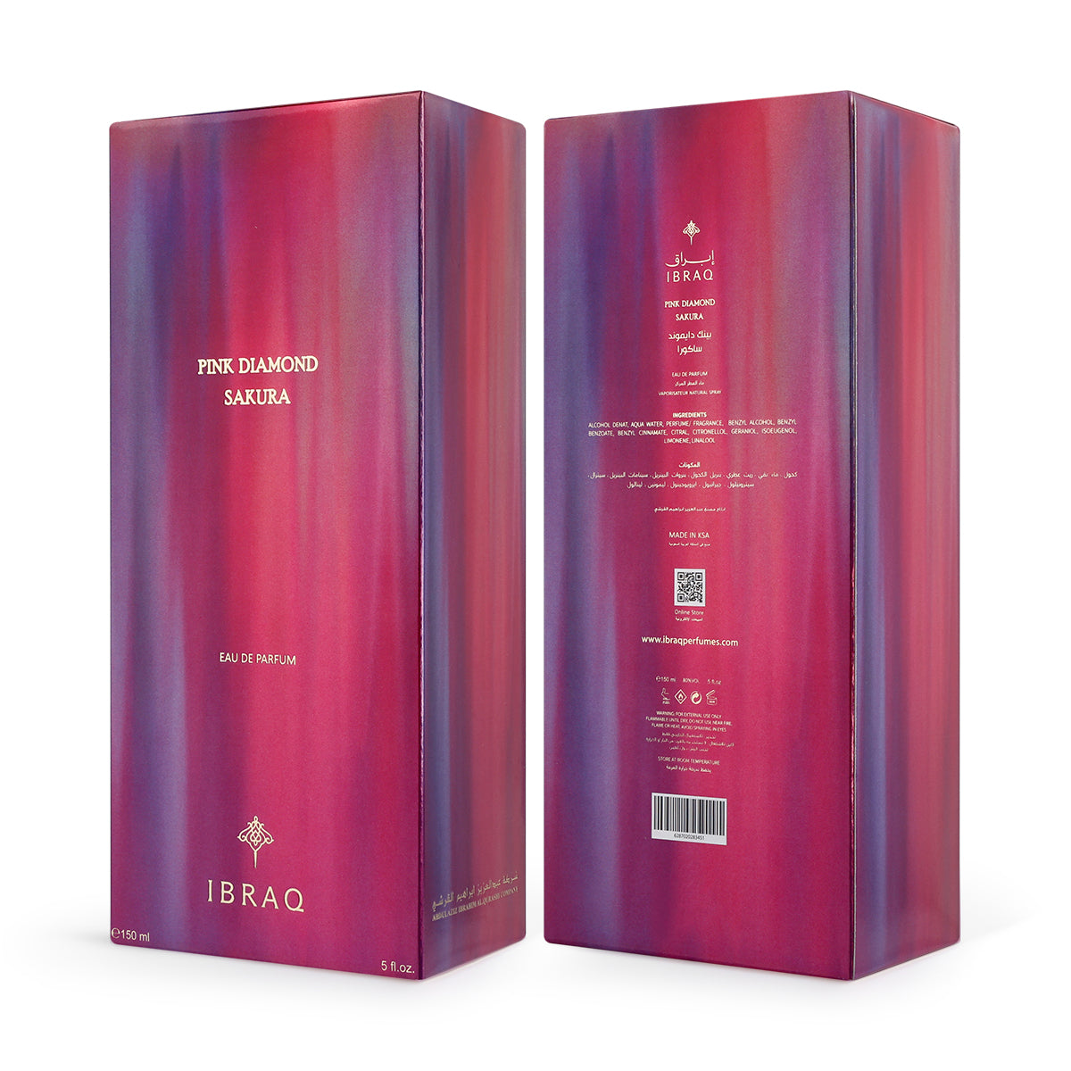 IBRAQ Pink Diamond Sakura Eau de Parfum 150ml crystal bottle close-up