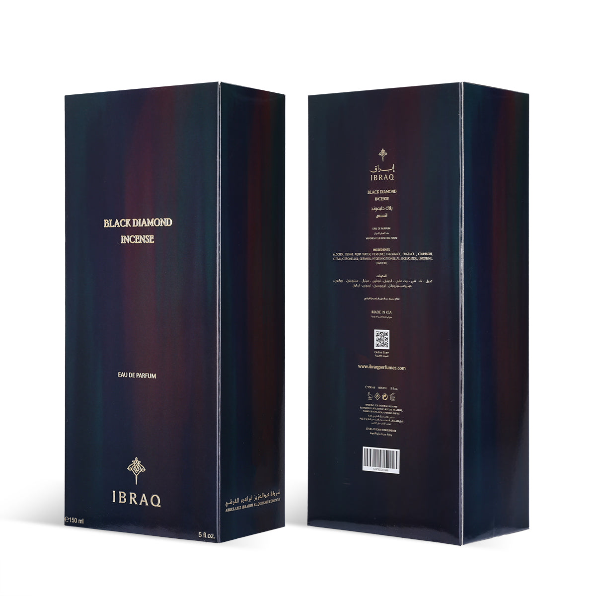 IBRAQ Black Diamond Incense Eau de Parfum 150ml box front and back