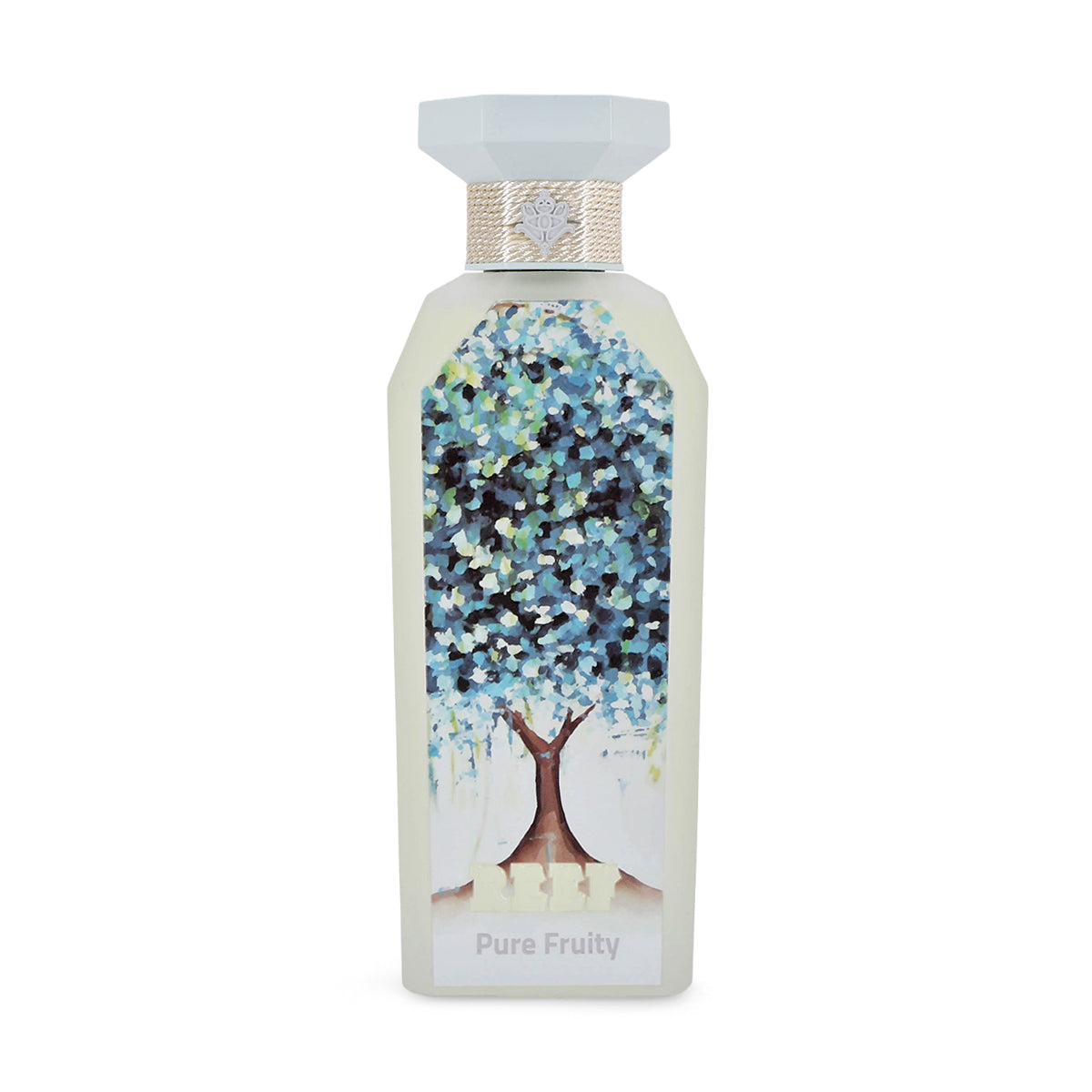 Reef Pure Fruity Parfum 150ml frosted bottle with painted tree artwork front view