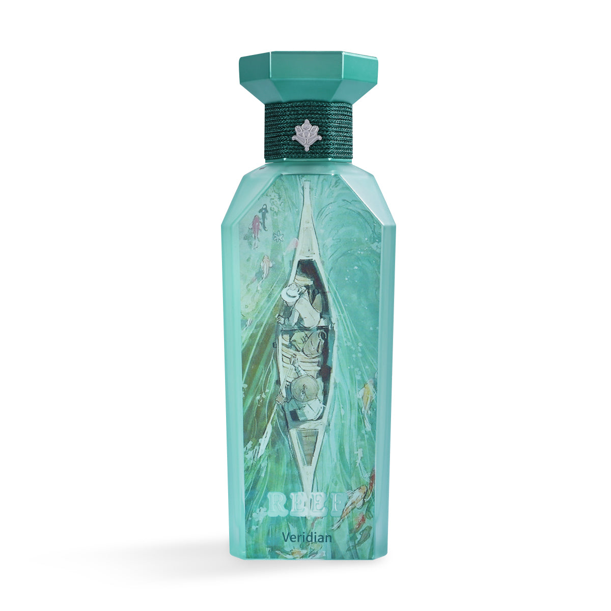 Reef Veridian Eau de Parfum 150ml teal hexagonal bottle front view with gondolier artwork