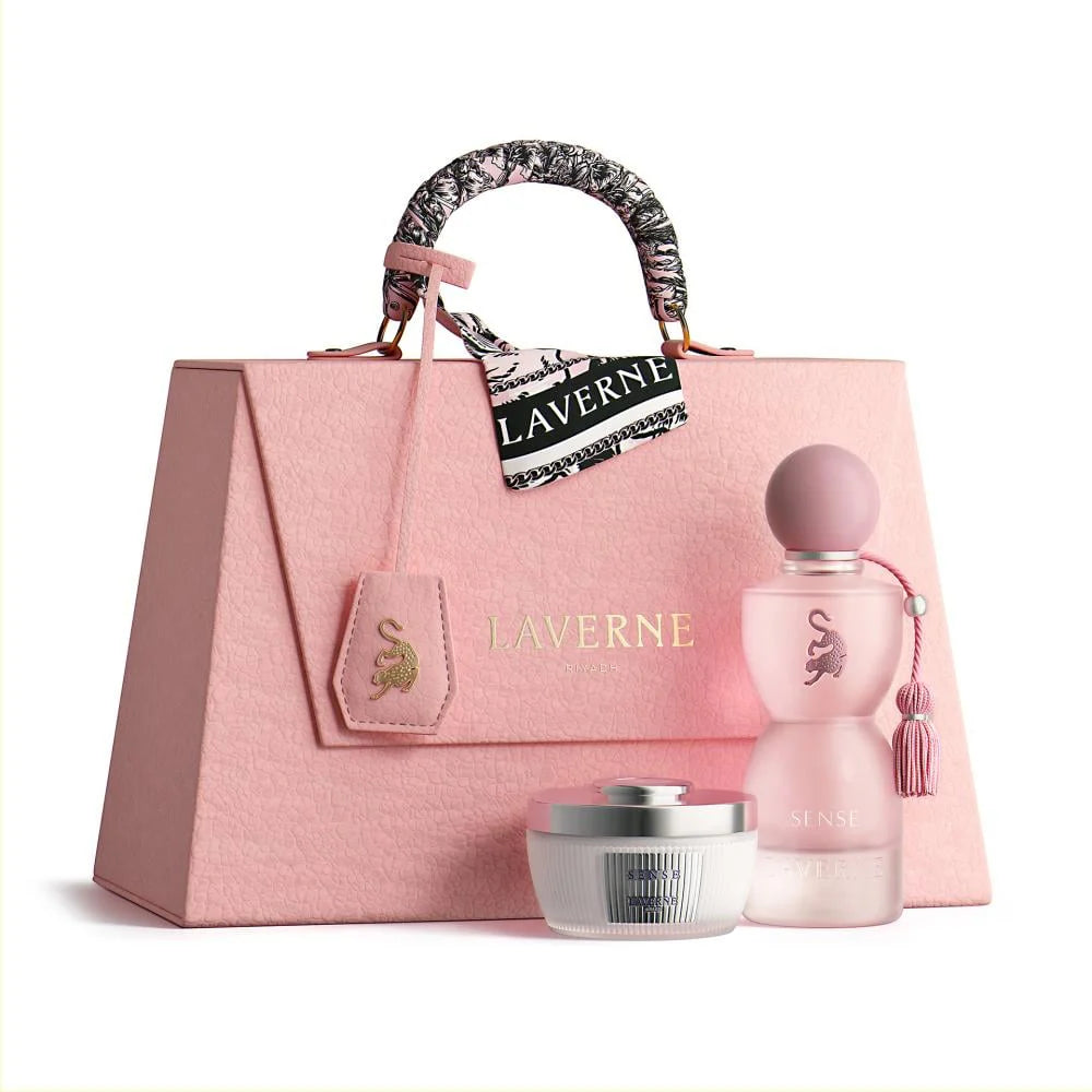 Laverne Sense Collection gift set with pink handbag box, EDP and body cream
