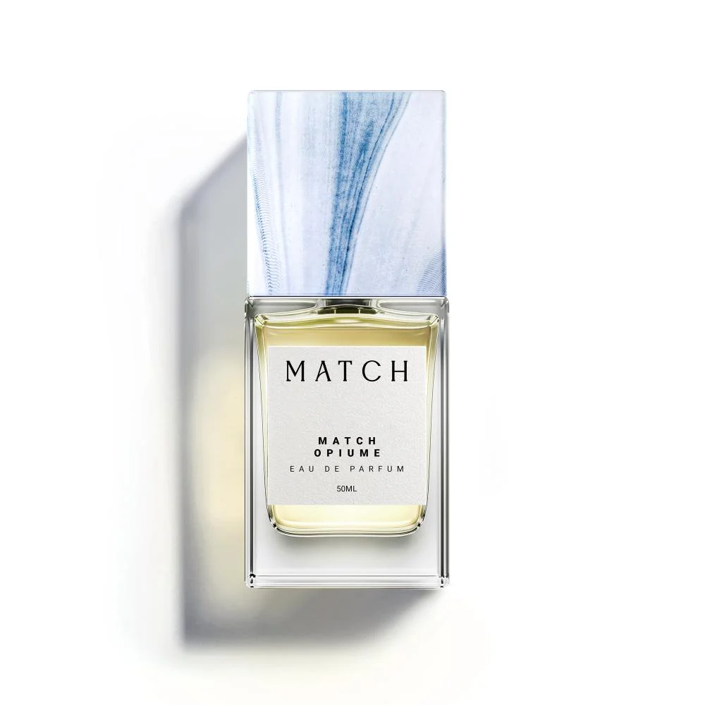 Match Opiume Eau de Parfum 50ml bottle flat lay